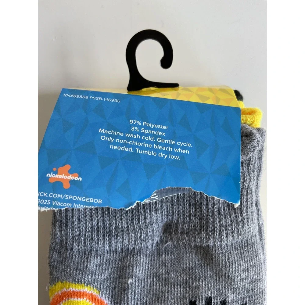 Nickelodeon SpongeBob SquarePants 3 Pack Crew Socks Shoe Size 6-12 Halloween New